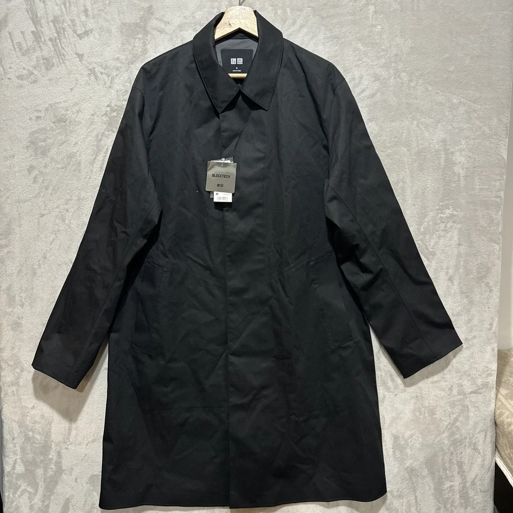 Uniqlo Blocktech Convertible Collar‎ Coat Mens M Black Single Breasted Oversized